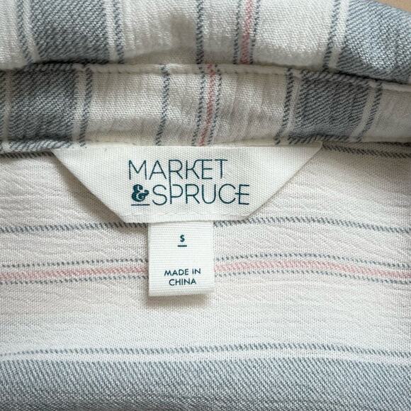 Market & Spruce Stitch Fix Lightweight Striped Button Down Shirt Blouse Blue,‎ S - Picture 3 of 11